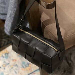 Black Brick Leather Shoulder Bag